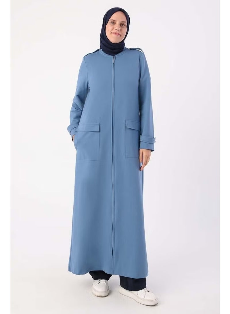 Allday Blue-Epaulette and Pocket Comfortable Knitted Abaya - Image 1